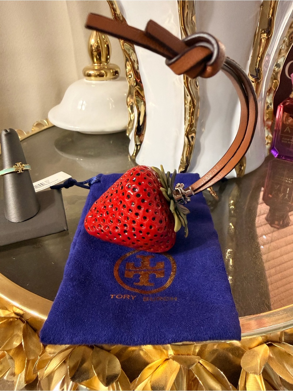 Tory Burch Red Strawberry Leather Bag Charm with Strap ($130 Msrp online)